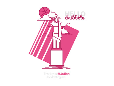 Hello Dribbble art buildings character clouds dribbble flat hello hellodribbble icon illustration jesus linework logo logo design minimal outline pink rio statue vector