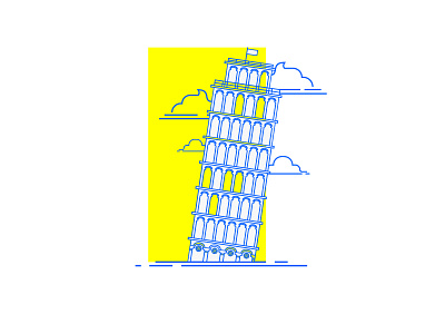 The Leaning Tower Of Pisa, Italy blue building clouds details italy leaningtower linework outline pisa tower yellow