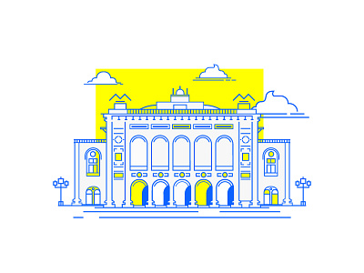 State Opera - Vienna, Austria art blue branding clean design flat icon illustration logo minimal vector yellow