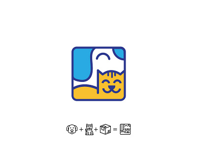 Outta The Cage animals art blue box cat dog icon illustration logo design petrescue petshelter symbol