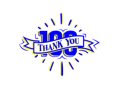 100 Followers - Thank You! art blue branding clean flat followers icon illustration letter lettering letters logo logo design minimal thank you
