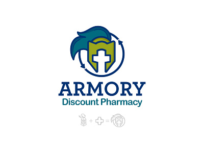 Armory Discount Pharmacy branding branding guide flat health icon illustration knight linework logo logo design medical pharmacy vector