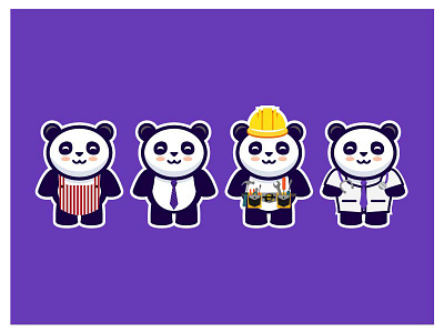 Panda's working a selection of professions a branding character design illustration of panda pandas professions selection tie working