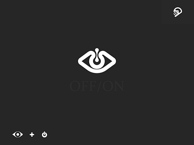 off/on black eye illustration logo off white