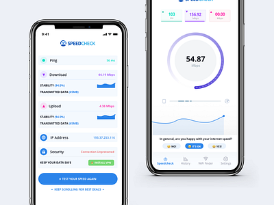 Speedcheck - iOS Mobile Application application design clean internet speed ios ios app ios app design layout mobile app mobile application speed check ui user interface ux