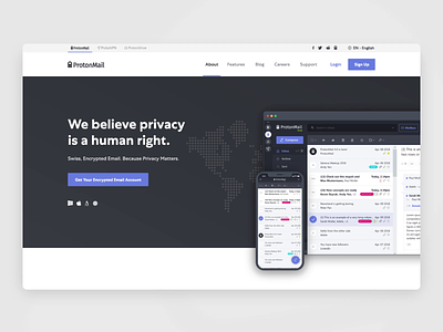 ProtonMail - Secure Email Website Design animation clean homepage landing page layout modern protonmail secure email ui ux web design website design