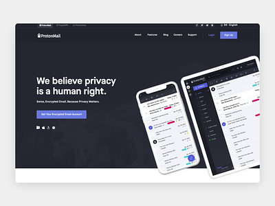 ProtonMail - Secure Email Website Design animation homepage landing page layout modern protonmail secure email ui ux web design website design
