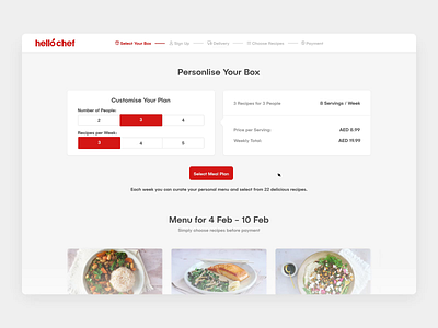 HelloChef - Home Cooking Website Design animation food hellochef meal delivery platform red vibrant web app website design