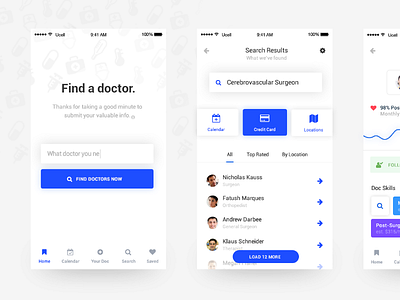 Search your Doctor app blue clean doctor ios medical mobile ui ux