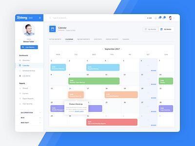 Rideway - Calendar Dashboard app application blue calendar corporate dashboard layout screen ui user interface ux