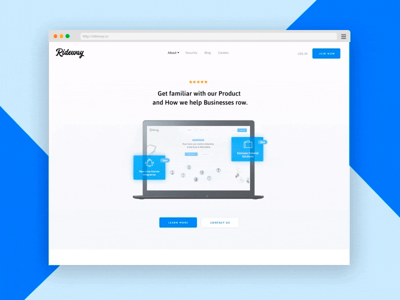 Rideway - Animated Homepage Overview animation blue clean design flow gif homepage layout ui user interface ux website