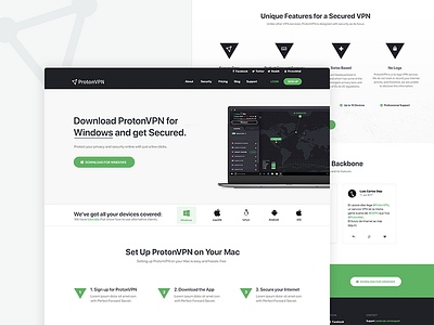 ProtonVPN - Downloads Page clean download green layout light minimalistic page vpn website