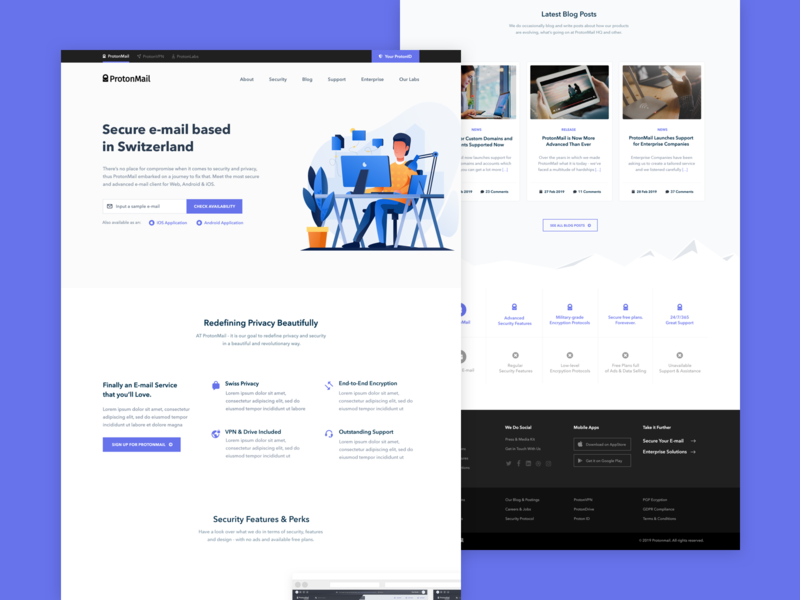 ProtonMail Homepage Exploration #2 blue dark homepage layout secure site swiss ui user experience user interface ux website