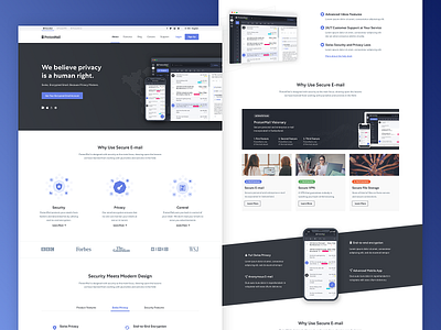 ProtonMail - Website Design Iterations blue clean design homepage layout ui user interface ux web design website