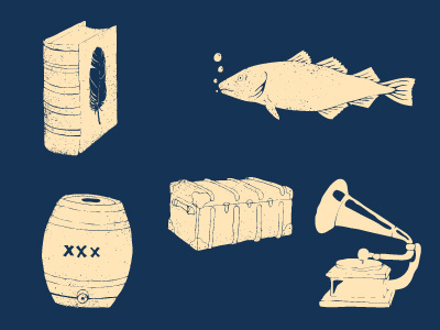Icons baggage book booze fish icons logos