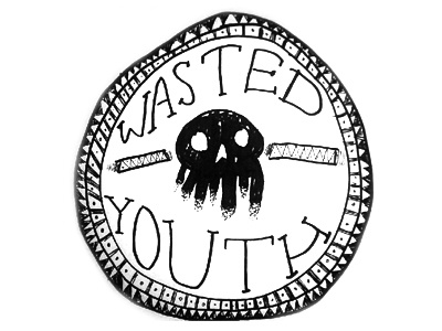 Wasted Youth Seal black circle design illustration lettering punk seal skull type typography