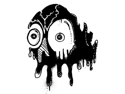 Skull Drip black illustration lettering one color punk skull spraypaint