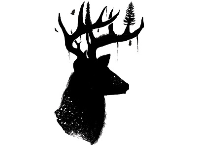 Deer art bat black deer grass illustration onecolor silhouette tree white