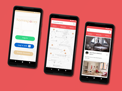 Homespaces android app design home invision location map material mobile sketch