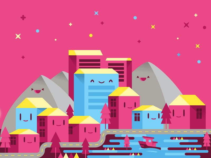 YOcity moon vector happy kawaii debut aftereffects animation holograma stickathing