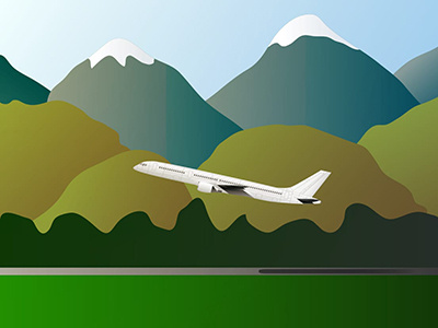 Take Off aircraft airport design gradient illustration landscape mountain vacation