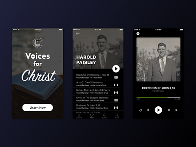 Voices for Christ bible clean dribbble iphone jesus christ mobile player sketch ui ux