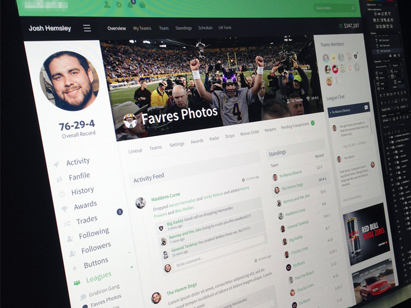 League Home user interface focus lab ui football fantasy app design fantasy football