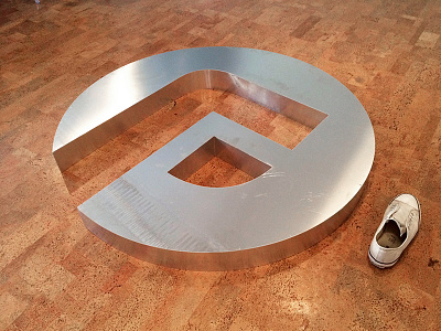 Huge Aluminium Logo aluminum branding f focus lab huge logo mark metal sign simple