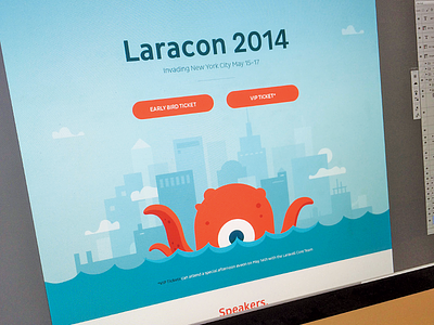 Laracon Invasion branding city conference focus lab homepage illustration laravel monster skyline web design website