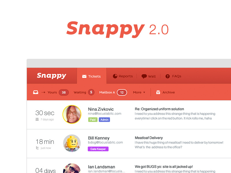 Snappy 2.0 snappy ui branding interface support tickets focus lab
