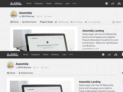 Project Totals + Share dribbble features stats