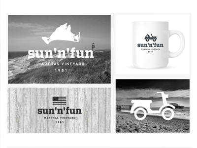 Sun N Fun Grayscale branding design flag greyscale icons identity jeep logo marthas vineyard