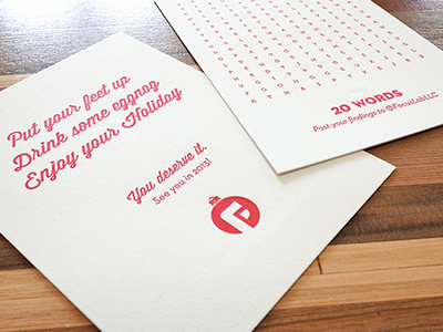 Letterpressed Holiday Cards branding design focus lab game holiday letterpressed red word search