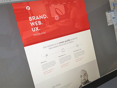 in the works branding clean design focus lab header homepage new red