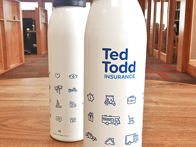 Ted Todd Water Bottles branding client presents design focus lab golf carts icons identity insurance logo logo design logotype mark presents water