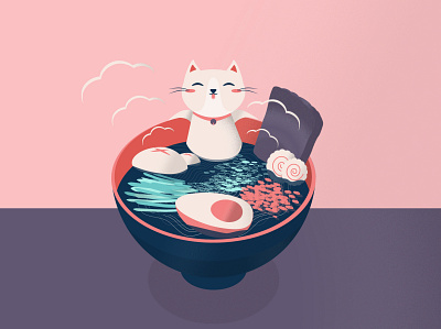 Ramen Cat branding design graphic illustration illustrator logo ui vector web website