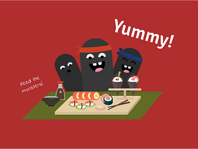 Sushi monsters characters illustration monsters sushi vector