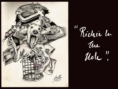 Richie In The Hole art design dog illustration illustrator independentartist inspiration nft originalart pet psychedelic richieinthehole surreal terrier traditionalart