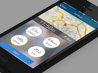 P4prun apple ios ios7 iphone map run timer. user interface