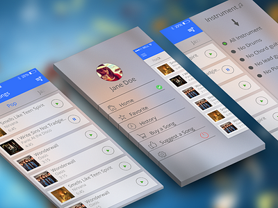 Music Apps Screen flat design. ios ios7 ipad iphone music user interface