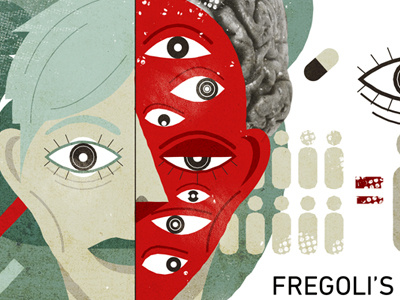 Fregoli's Delusion eyes green head illustration red vector