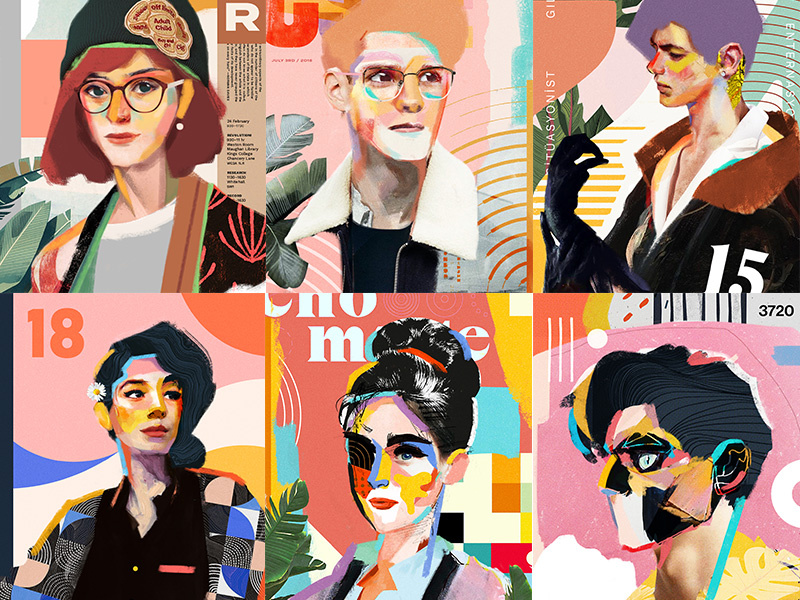 Portfolio Update collage painting color poster cover face portrait art illustration vector