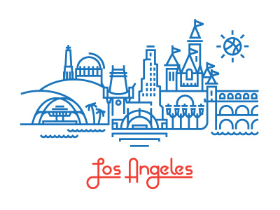 L.A. basketball bowl building city clippers disney disneyland dribbble griffith hollywood icon illustration lax los angeles observatory sun tree vector water