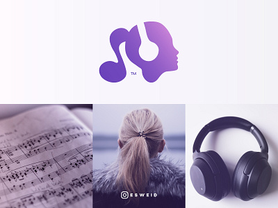 Girl, Music, Headphones, Logo esweid girl headphones logo logodesign music music note musician notes purple purple gradient sweid