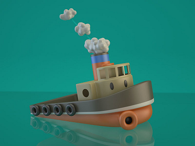 Tugga boat c4d character cinema 4d cloud octane plastic render smoke tug tug boat