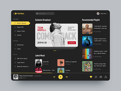 Fish Music music player ui web yellow