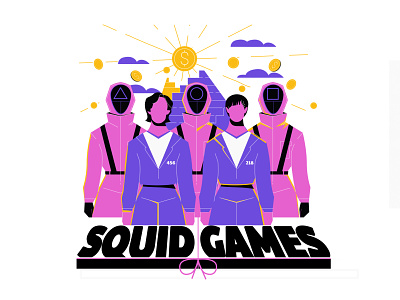 squid games 2d character colour design flat games illustration squid squid games tv vector