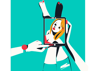 Selfie 2d character clock facebook girl hand illustrator iphone leg phone portrait woman