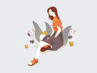 girl 2d character flat flower illustration nature plant smile tree woman