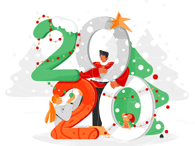 newyear2020 2020 2d character characterdesign children christmastree color countdownto2020 decorations festivemood flat happy light mouse newyear newyearillustration newyearseve snow star vector